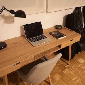 Computer Desk Wood Desk With Black Drawers Bureau Mid Etsy