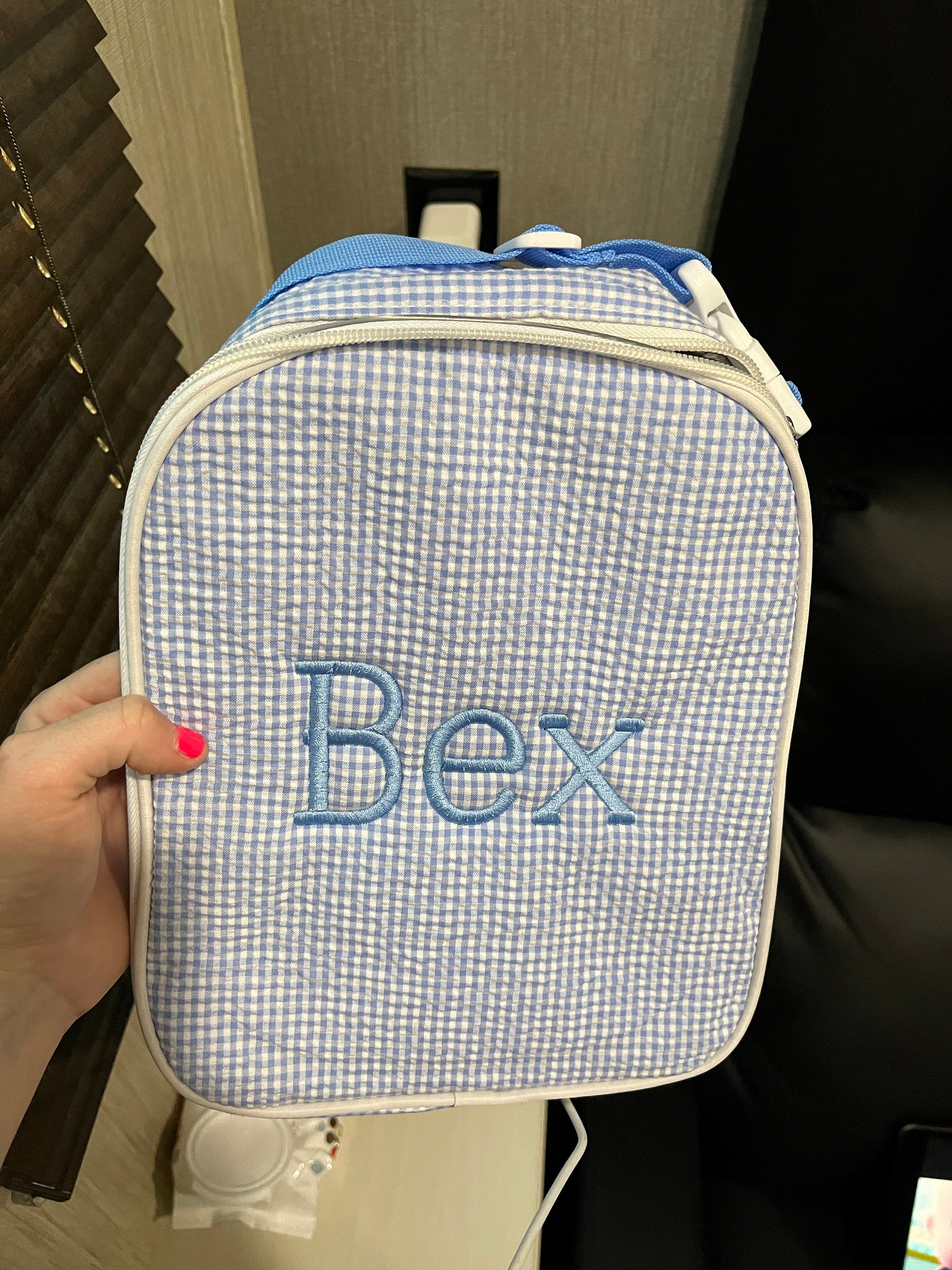Monogrammed Seersucker lunch bag, Seersucker Lunch tote, Lunch bag, lunch bag with name, personalized lunch bag, monogrammed lunch box