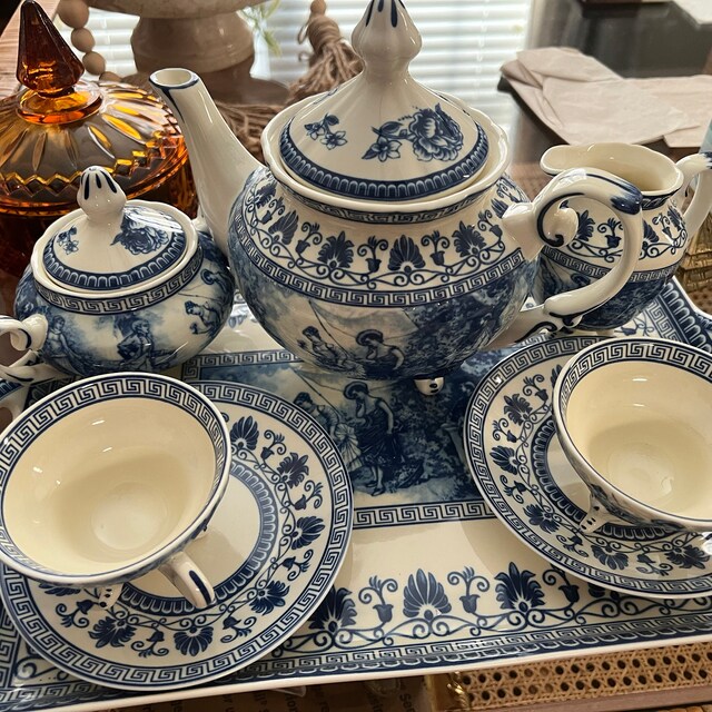 藍流し釉彩ミニティーセット Red Teapot Set, Handmade Tea Pot / Cups/ Creamer Set