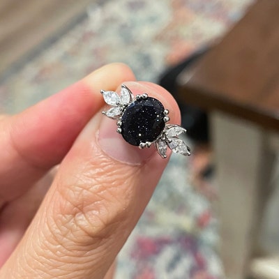 Eva Galaxy Sandstone Ring Blue Sandstone Engagement Ring Nebula Ring ...