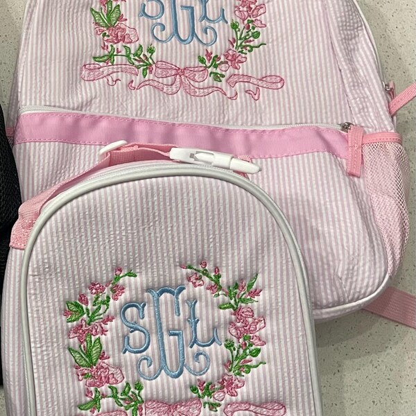 Monogrammed Seersucker Backpack, Personalized Child's Backpack ...