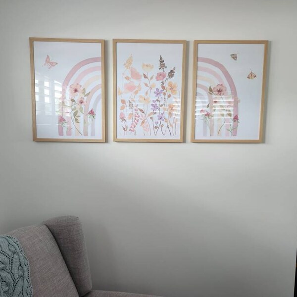 Boho Rainbow Wall Art Set of 3 Wildflower Girl Nursery Prints Rainbow ...