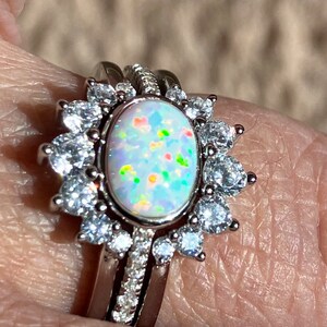 Dainty Opal Ring Opal Stacking Ring White Opal and CZ Ring - Etsy