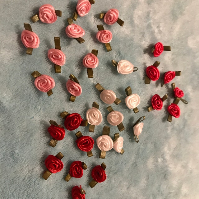 Artificial Flowers, Ribbon Roses, 0.25-inch, 12 Bundles, Rustic Pink