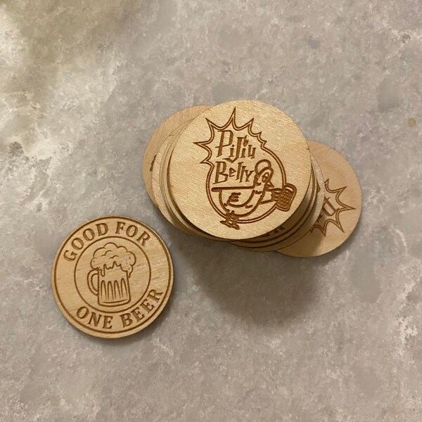 Custom Engraved Wooden Beer Tokens: 1.5