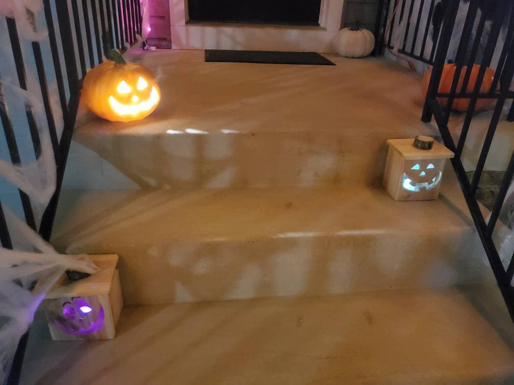 Halloween Jack-O-Lantern Wood Decor! LED “Flickering Flame” Candle & Battery Included!