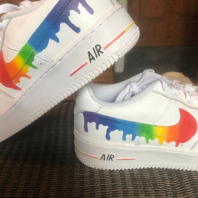 Rainbow Dripping Paint Swoosh Custom Nike Air force 1 Sneakers Limited Ed.  MEN