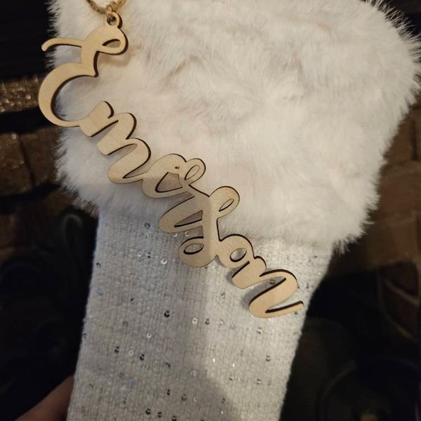 Wood Name Christmas Stocking Tags, Laser Cut Family Names Cutouts, Present Toppers, Wooden Letters