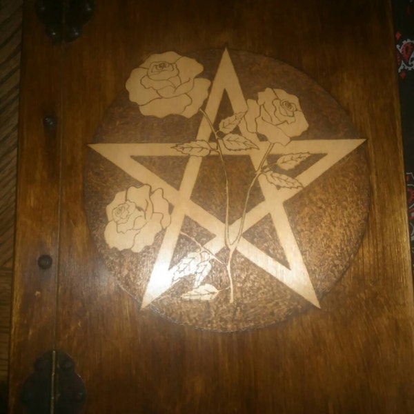 Book of Shadows, Wooden Handmade With Pentagram and Roses, 150 Sheets ...