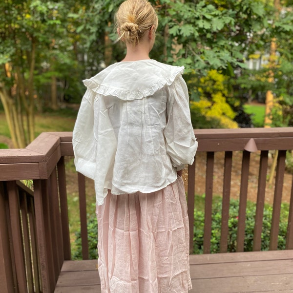 Women Vintage Ramie Solid Summer Stitching Blouse main image 0