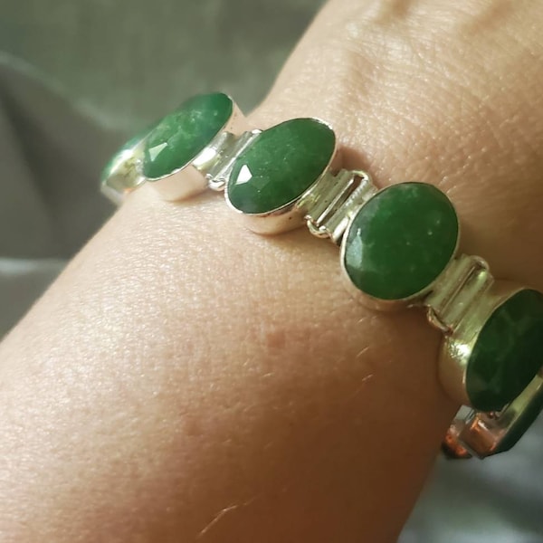 Handmade Zambian Emerald Bracelet: 925 Sterling Silver Adjustable Chain ...