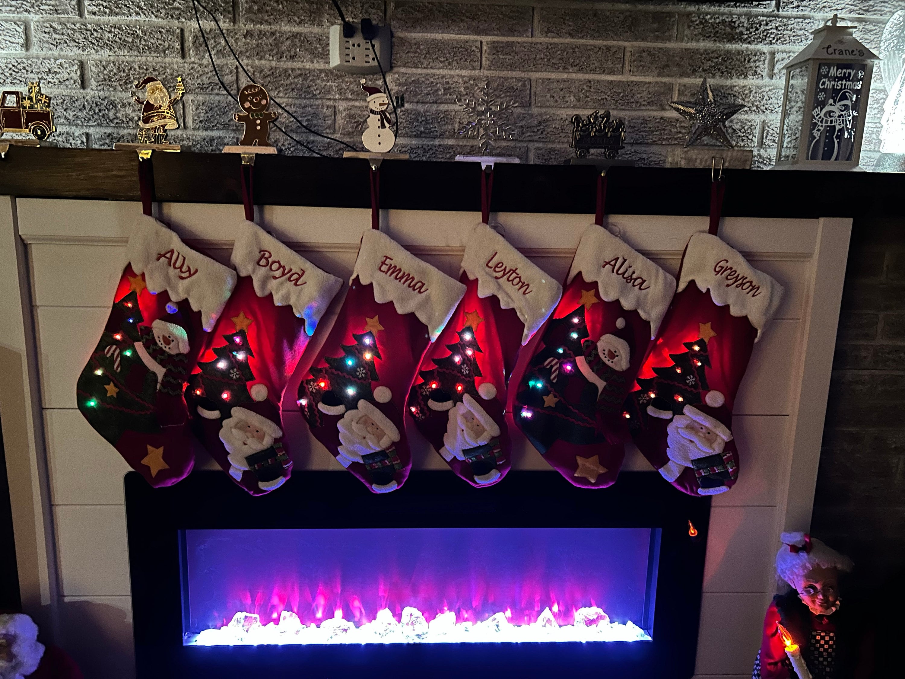 Light Up Snowman Santa Personalized Christmas Stockings 3D Kids Christmas Embroidered with Names