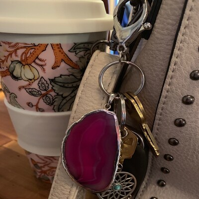 Boho Gold, Brown and Tan Agate Stone Statement Keychain Blonde Stone ...