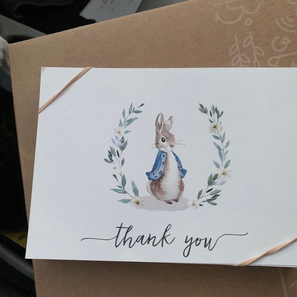 Rabbit Baby Shower Thank You Card, Boy Rabbit Thank You Note Printable ...