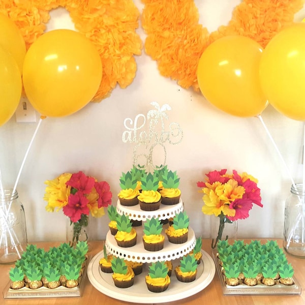 PRINTABLE Pineapple Tops Cupcake Toppers. Cupcake Toppers for Luau, Pineapple Party, Baby Shower ...