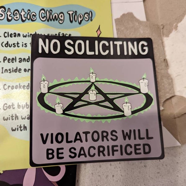 No Soliciting Sign Window Cling Goth (violators Will Be Sacrificed ...