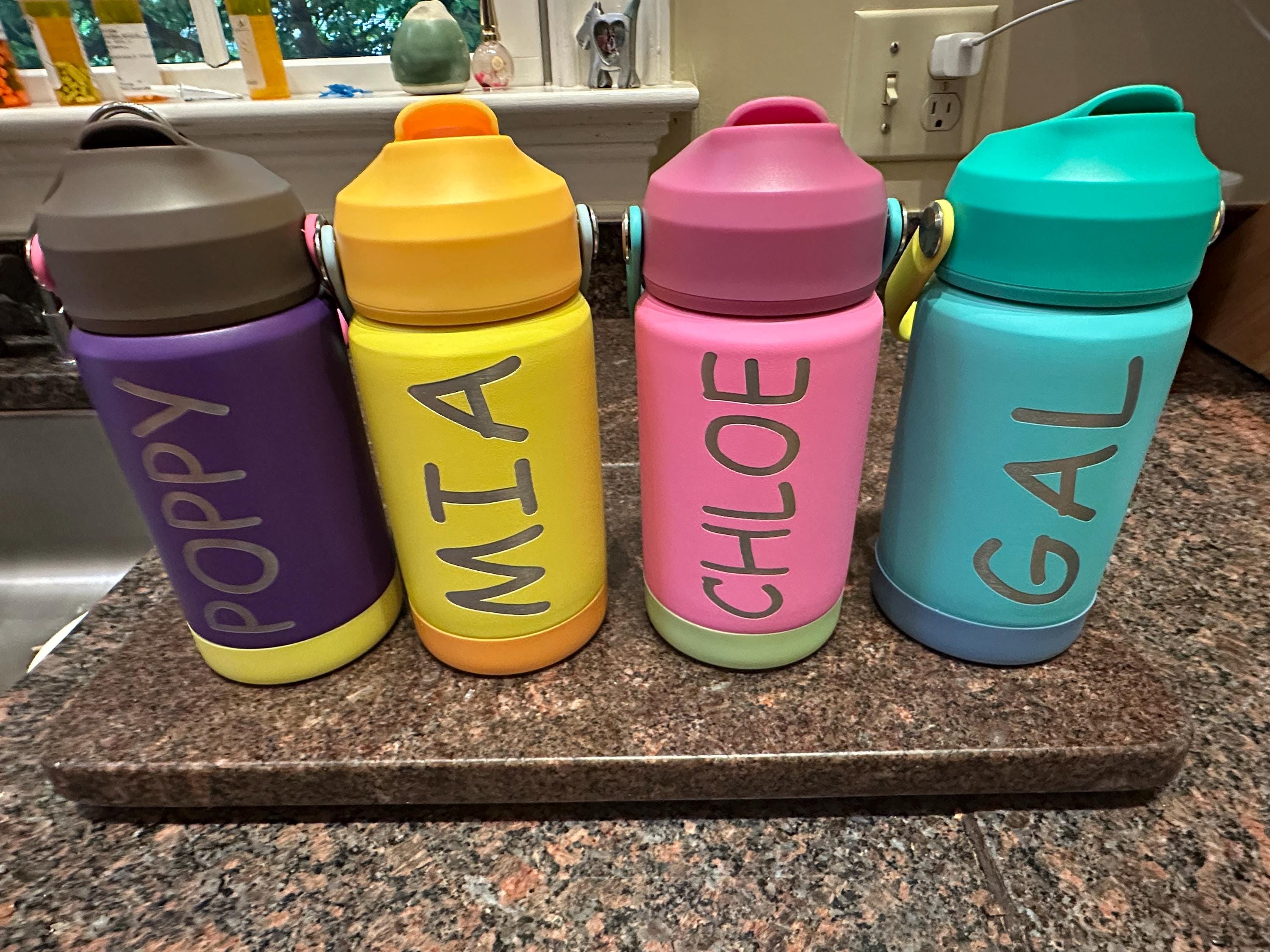 Personalized Kids Water Bottle with Straw – 12 oz Stainless Steel Tumbler – Custom Name Engraved – Gift for School, Camp, Daycare
