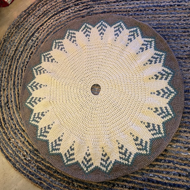 A customer's finished Pine Christmas Tree Skirt Crochet Pattern