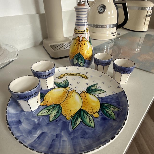 Hand-painted Amalfi Lemons Limoncello Set, Italian Gift With