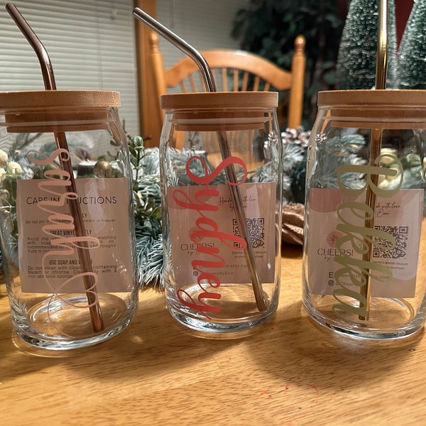 Personalized Glass Cup With Bamboo Lid & Straw: Custom 16oz Beer Can ...