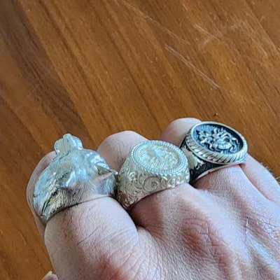 BySilverStone Handmade Gorilla Head Signet Ring - Sterling Silver Men's Pinky Ring, 3D Animal Design
