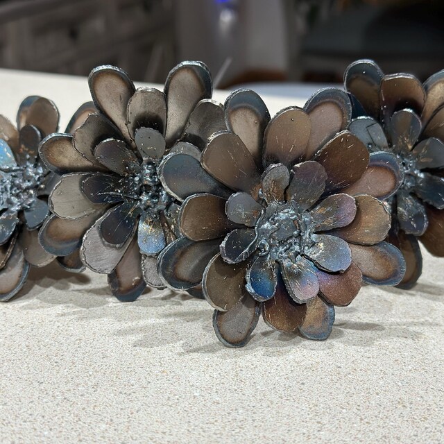 Handmade Steel Zinnia Flower Stake Set: Rustic Industrial Decor - Etsy