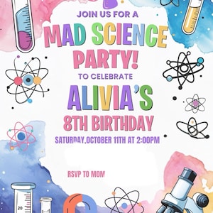EDITABLE Mad Science Birthday Invitation, Neon Lab Experiment, Lab ...