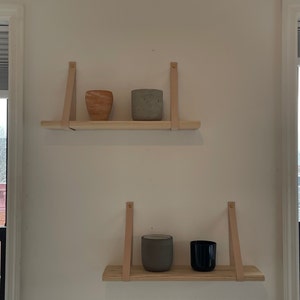 Leather Strap Shelf Floating Wall Shelves With Leather - Etsy