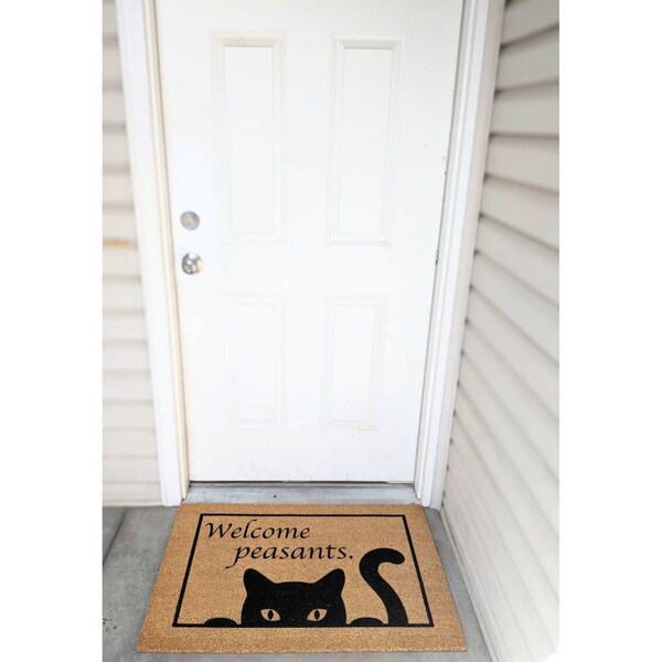 Funny Black Cat Welcome Doormat - 17x30 Inch, Indoor/Outdoor, Textured Surface