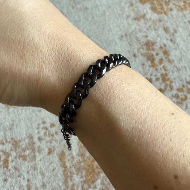 Men's Black Stainless Steel Curb Link Bracelet - 8 1/8 Inch Textured Bangle Wristband