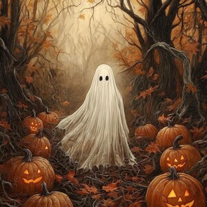 Halloween Frame TV Art, Ghost Painting, Spooky Haunted Forest TV