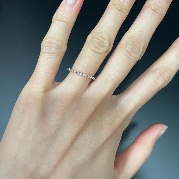 Alternating Diamond Eternity Band, 0.64 TW Marquise and Baguette Cut ...