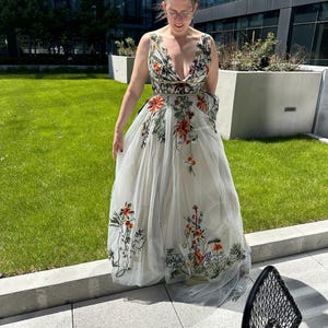 Floral Lace Wedding Dress: Embroidered A-line Forest Gown - Etsy