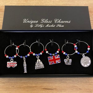 Libbys Market Place Set of 6 Handmade New York Wine Glass Charms 3 Gift Options Gift Box 