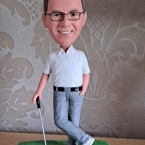 Grey Shirt Golfer Custom Bobbleheads Gifts for Him