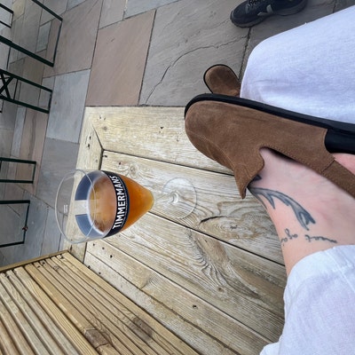 suede slip on clogs