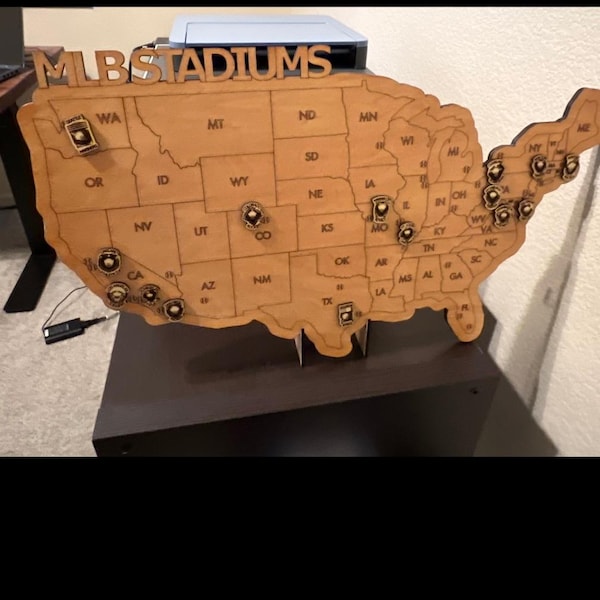 Baseball Stadium Tracker, Handcrafted Travel Map With Ballpark Blueprint Pieces, Personalized ...