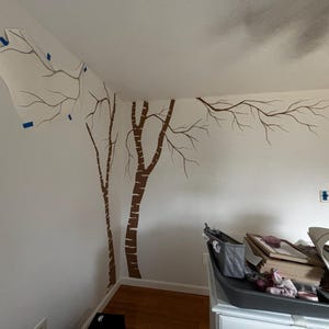 Birch Tree Nursery Wall Decal Forest Canopy Blowing Tree Leaves Vinyl Sticker Removable Choose From Over 50 Colors Custom 1376