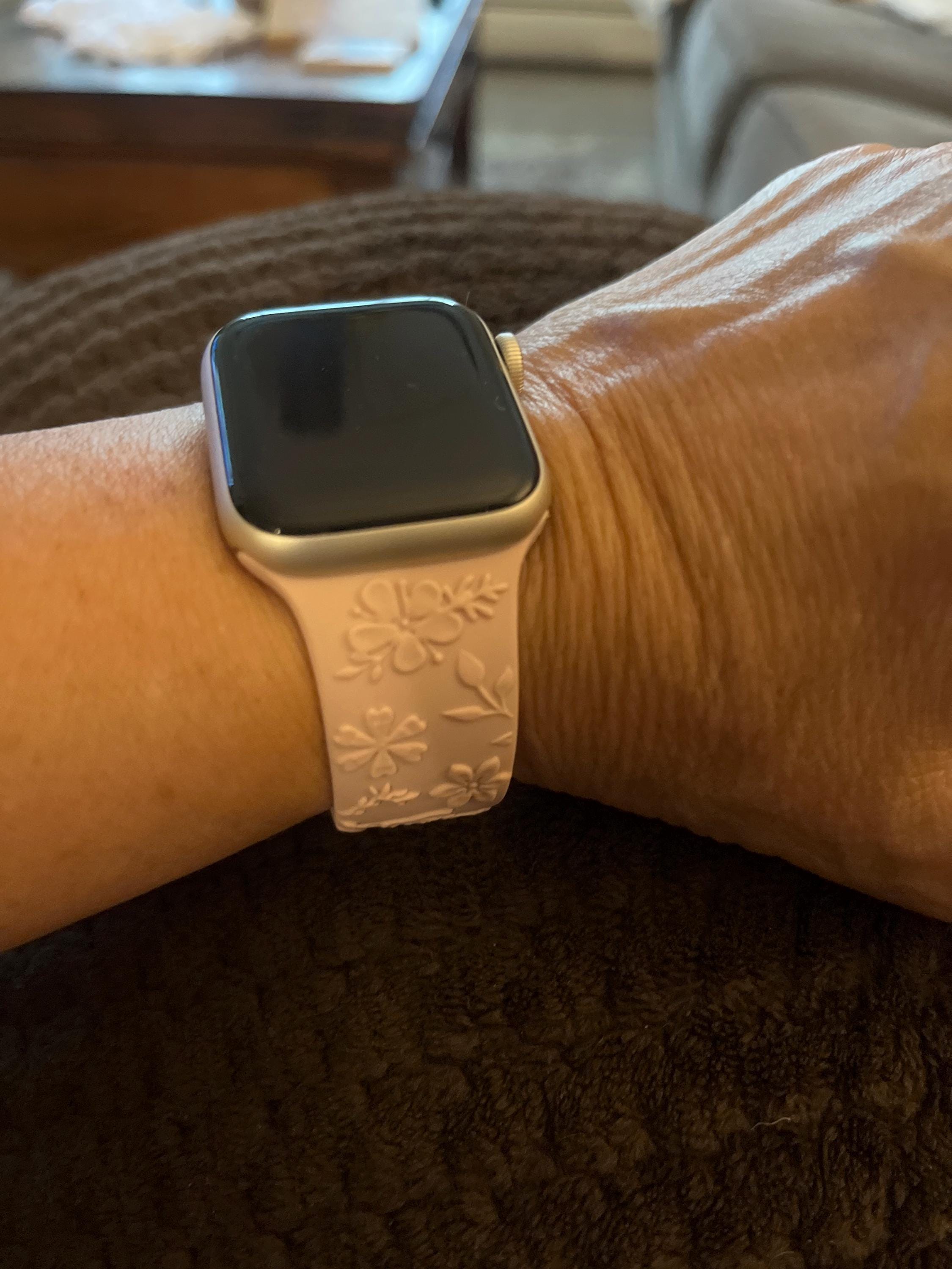 Floral Engraved Bands Apple Watch Band 40mm 41mm 38mm 42mm 44mm 45mm 49mm Women,Silicone Embossed Cherry Blossoms Band iWatch Series 9 8 7-1