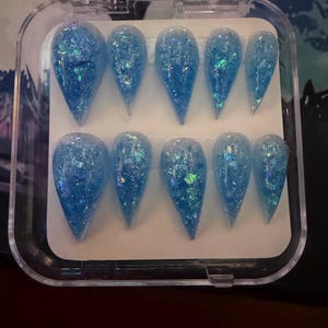 Handmade Azure Blue Dragon Claw Press on Nails, Manicure Set