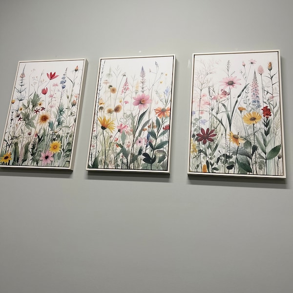 Framed Canvas Wall Art Prints Set of 3 Wildflower Botanical Floral Wall ...