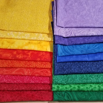 Rainbow Basics Fat Quarter Pack Pre-cut 100% Cotton Fabric Quilt 18 ...