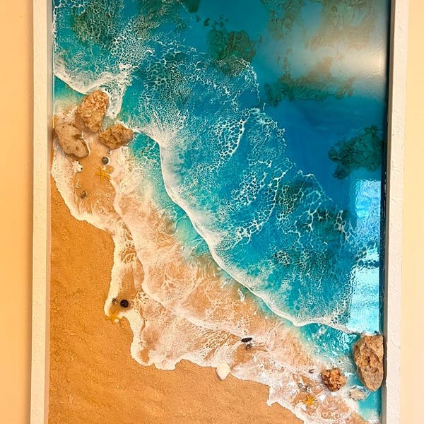Large Ocean Themed Resin Wall Art, 3D Realistic Epoxy Wave, Ocean ...