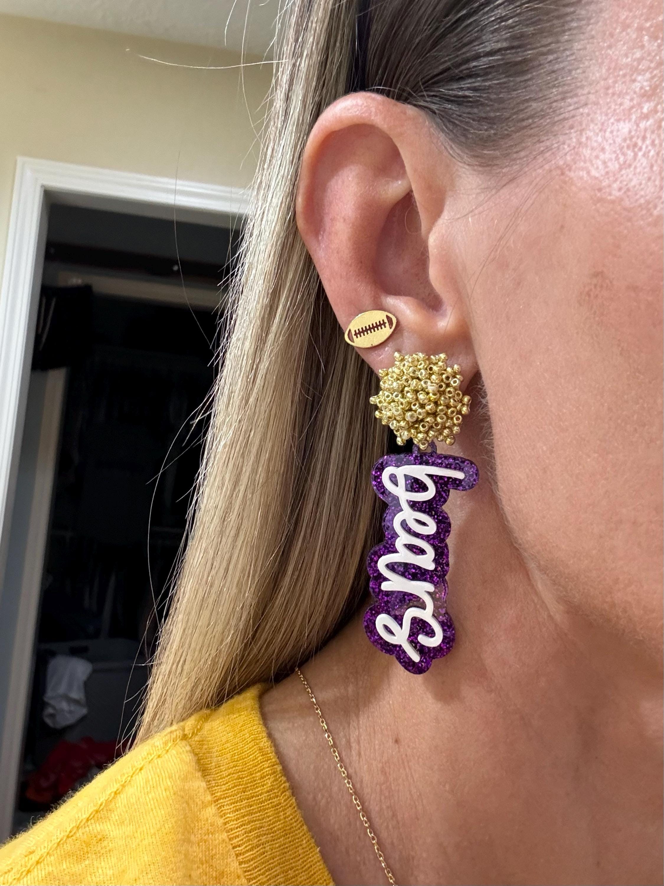 Script Spirit Earrings | Cheer Seed Bead Pom | School Colors | Team Game Day Mix & Match | Custom | High College Sports | Mascot | Player #