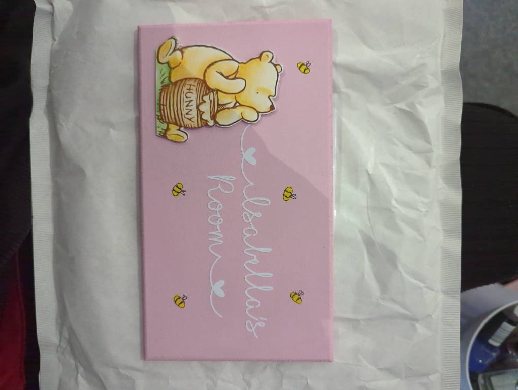 Personalised Name Plaque, Winnie the Pooh Door Sign. Babies Room Plaque, nursery decor, New Baby Gift