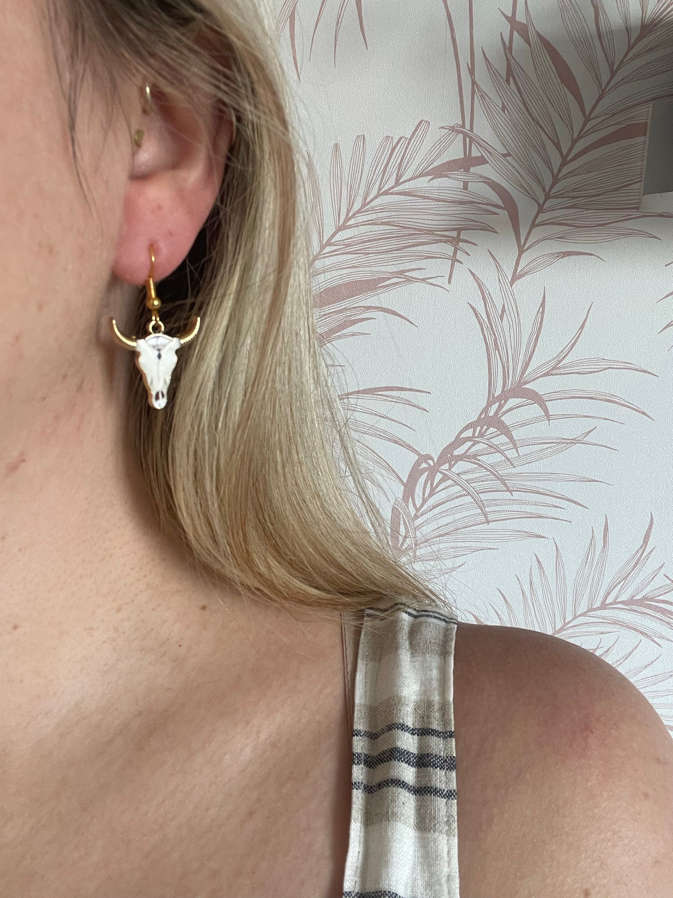 Enamel Cow Skull Earring, Bull Earrings, Cowboys, Cowgirls, Wild West jewellery, cowgirl earrings, Aztec earrings