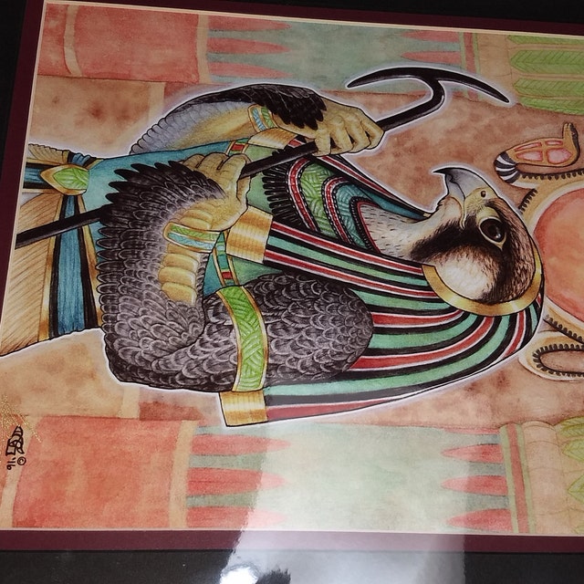 原画エジプトの鳥作者不明 エジプトのハヤブサの頭を持つ太陽神ラーの版画 - Etsy 日本