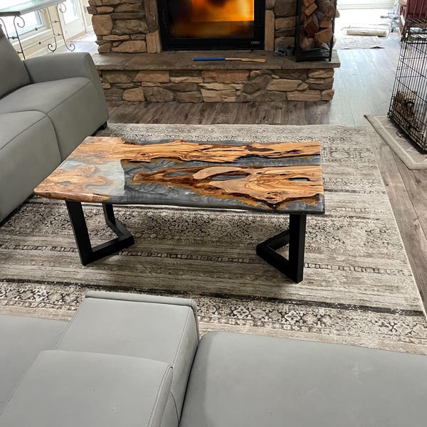 Custom Live Edge Epoxy Resin Table, Dark Gray Metallic Epoxy Table ...