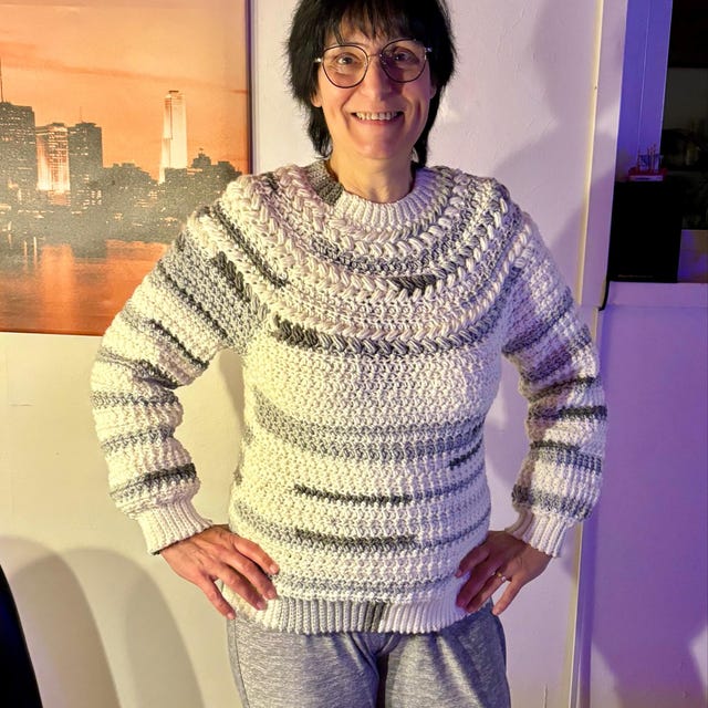 A customer's finished Macchiato Sweater Crochet Pattern PDF