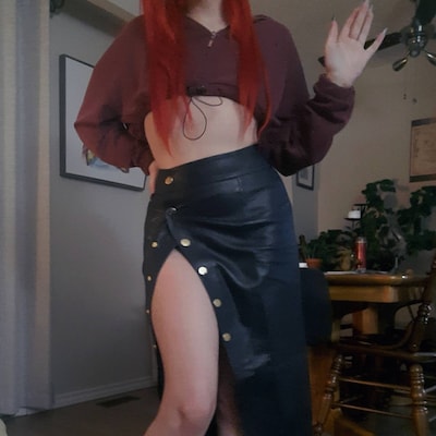 Women’s Lambskin Red Leather Knee Length Pencil Skirt WS43